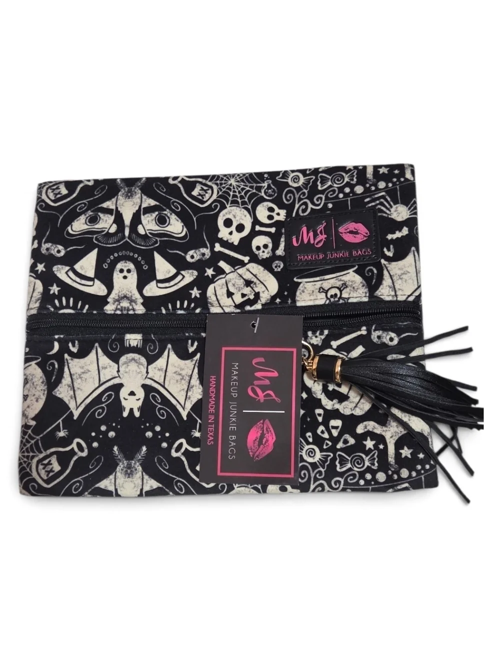Makeup Junkie Bags Black & Cream Halloween Print Cosmetic Pouch with Tassel